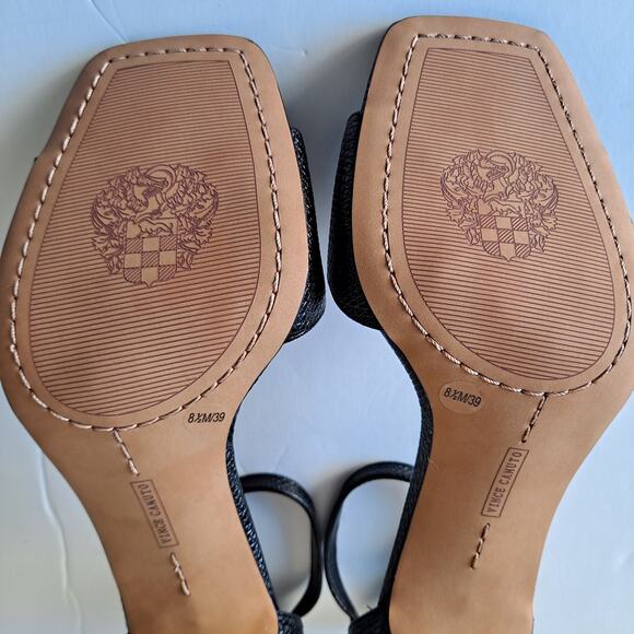 NWB Vince Camuto Reesera Leather Two Piece Heeled Sandals Black Womens Size 8.5 - Picture 12 of 14